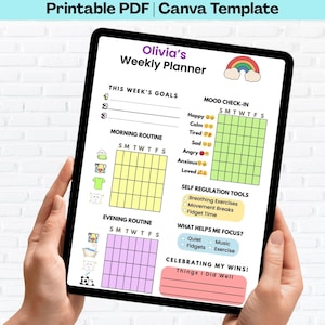 Planejador para Crianças com TDAH | Agenda Visual Digital e Editável, Gráfico de Funções Executivas, PDF para Impressão + Modelo Canva, Formatos A4 e Carta (EUA)