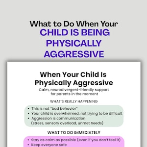 Parent Cheat Sheet: Aggressive Child Support, Autism ADHD PDA Friendly Tool (Printable PDF)