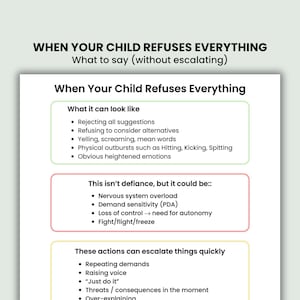 Quando seu filho se recusa a fazer tudo | O que dizer em vez disso | Apoio para pais de crianças com PDA, TDAH e autismo | Guia prático para imprimir | Ajuda para crises de choro (PDF)