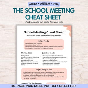 School Meeting Cheat Sheet for Parents | Autism ADHD School Support Guide | Questions Scripts Printable, Parent Support at School