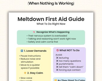 Meltdown First Aid Guide, Autism ADHD Support, Neurodivergent Parenting Tool (PDF)