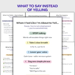 Cómo dejar de gritarles a tus hijos / Qué decir en su lugar: Guiones para padres, apoyo para crisis emocionales, plan de calma, herramienta para padres de ND (PDF imprimible)