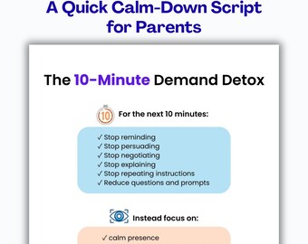 10 Minute Demand Detox for PDA Kids, ADHD Meltdown Support, Autism Low Demand Parenting Tool, Nervous System Reset Printable PDF