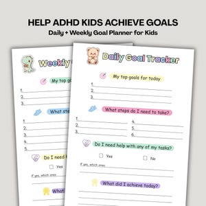 ADHD Goal Planner for Kids | Daily & Weekly Tracker Printable | Executive Function Workbook | Autism and PDA Friendly PDF
