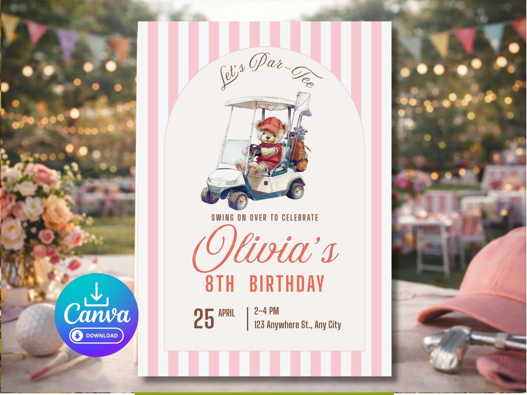 Golf Birthday Invitation Template Partee Girl Party Invite Pink
