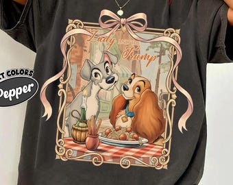 Lady Tramp Spagetti Eating Comfort Color Shirt, Vintage Lady and Tramp Tonys Restaurant T-Shirt, Disneyland Trip Shirt 2026