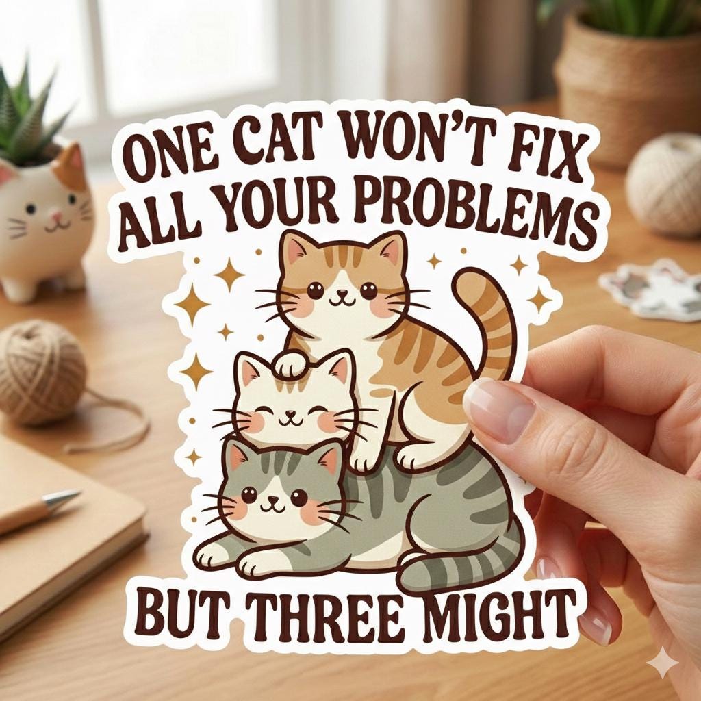 Funny Cat Lover Sticker, Three Cats Gift for Crazy Cat People Sticker ...