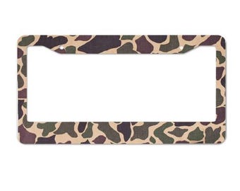 Vintage Duck Camo License Plate Frame - Classic Camouflage Car Tag Holder for Trucks, SUVs, Off-Road Vehicles - Weatherproof & Heavy Duty