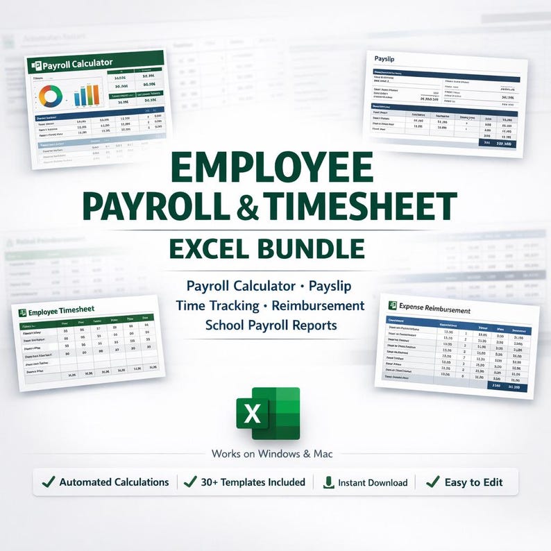 Employee Payroll & Timesheet Excel Templates Bundle | Payroll ...