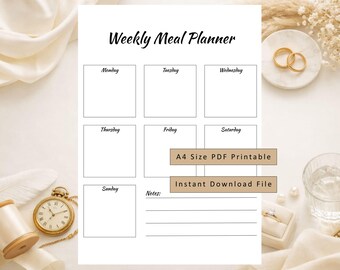 Planificador semanal minimalista de comidas familiares / PDF imprimible sencillo en formato A4 / Descarga instantánea / Digifyo