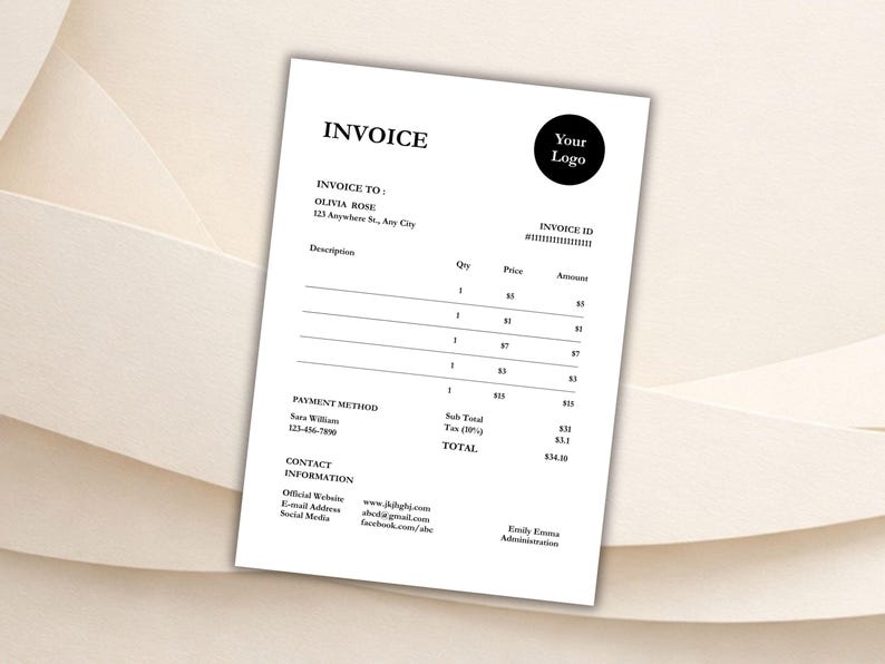Simple Minimalist Invoice Template Editable Canva | Printable Billing ...