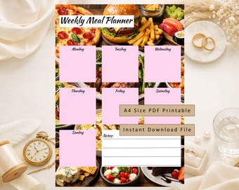 Plantilla imprimible en PDF de planificador semanal de comidas familiares en color tamaño A4, descarga digital instantánea / Digifyo