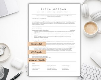 ATS Friendly Resume Template Word, One & Two Page CV, Cover Letter, Download