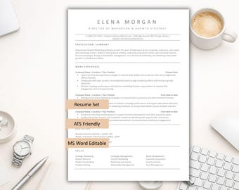 ATS Friendly Resume Template Set, Word Editable, Professional CV, Instant Download