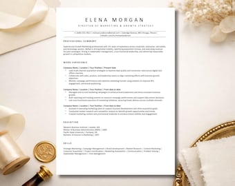 Plantilla de currículum editable en Word / Compatible con sistemas ATS / Paquete completo de CV, carta de presentación y hoja de referencias