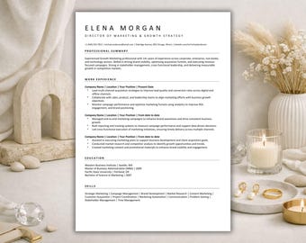Plantilla de currículum en Word, CV profesional, compatible con ATS, carta de presentación moderna, descarga instantánea.