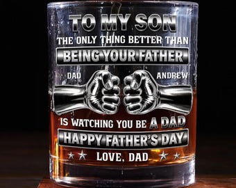 Custom To My Son Whiskey Glass, Sentimental First Father's Day Birthday Gift For Son Him, Gift From Mom Dad To Son, Proud Of Son Glass Cup