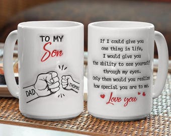 Custom To My Son 3D Inflated Effect Ceramic Mug, Love Son Coffee Cup, Heartfelt Father's Day Birthday Gift For Son, Gift From Dad Mom To Son