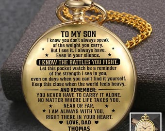 Relógio de bolso personalizado para o meu filho, presente inspirador de mãe e pai para filho, presente significativo para o Dia dos Pais, aniversário ou formatura do filho.