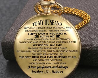 Relógio de bolso personalizado para o meu marido, presente inspirador da esposa para o marido, presente significativo para o Dia dos Pais ou aniversário.