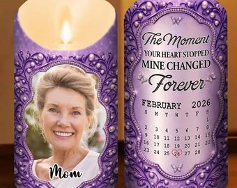 Candela commemorativa a LED personalizzata con foto, decorazione con candela "Mamma e papà in cielo", decorazione per la casa in ricordo della perdita di mamma e papà, decorazione murale per condoglianze e lutto