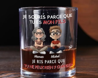 Custom Son Whiskey Glass, I Smile Because You're My Son, Meaningful Father's Day Birthday Gift For French Son Him, Gift From Dad Mom To Son