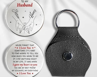 Chaveiro personalizado "Abraço de Bolso para Marido", Moeda de Bolso do Marido para a Esposa, Presente de Dia dos Pais para Ele, Ótimo Presente de Aniversário, Lembrança Gravada