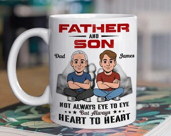 Custom Father Son Ceramic Mug, Dad Son Forever Strong Coffee Cup, Heartfelt Father's Day Birthday Gift For Daddy Papa Son, Proud Dad Son Mug