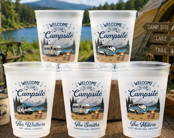 Vaso de plástico personalizado para acampar, vasos esmerilados para acampar, vasos esmerilados para fiestas, regalo para acampar, viaje de campamento de verano, vasos esmerilados para fiestas, campamento familiar