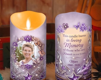 Vela LED personalizada con foto, decoración conmemorativa en memoria de un ser querido, decoración para el hogar en recuerdo de la pérdida de mamá o papá, decoración de pared en memoria de un ser querido.