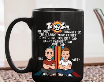 Custom Father Son Ceramic Mug, Watching Son Be A Dad Coffee Cup, Heartfelt Father's Day Birthday Gift For Daddy Papa Son, Proud Dad Son Mug
