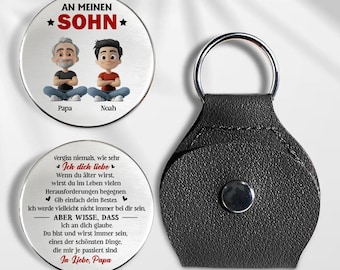 Custom To My Son Pocket Hug Keychain, Sentimental Vatertags-Geburtstags-Geschenk für deutschen Sohn-Vati-Ihn, Unterstützungs-Familienandenken-Taschen-Münze