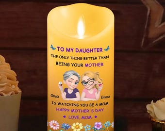 Custom To My Daughter Led Candle, Heartfelt Mothers Day Birthday Gift For Daughter Her, Mom Dad To Daughter Keepsake, Family Candle Decor