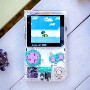 Game Boy Pocket Color Custom – Transparent Clear Shell – IPS Screen – Pastel Purple & Mint – Fully Modded Nintendo GBP | Made to Order