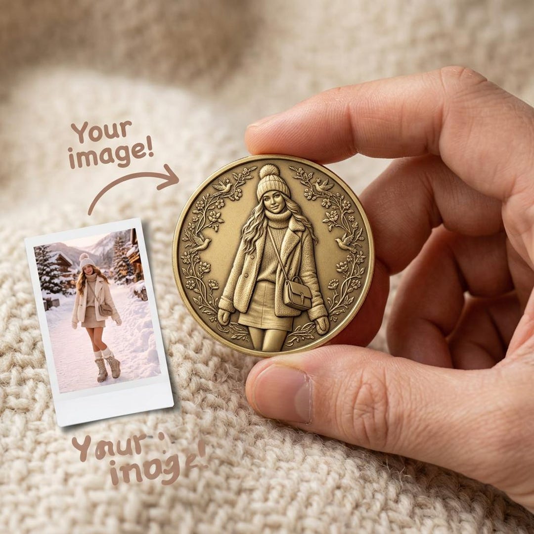 Personalized Portrait Coin Vintage Winter Pocket Keepsake Custom Name ...