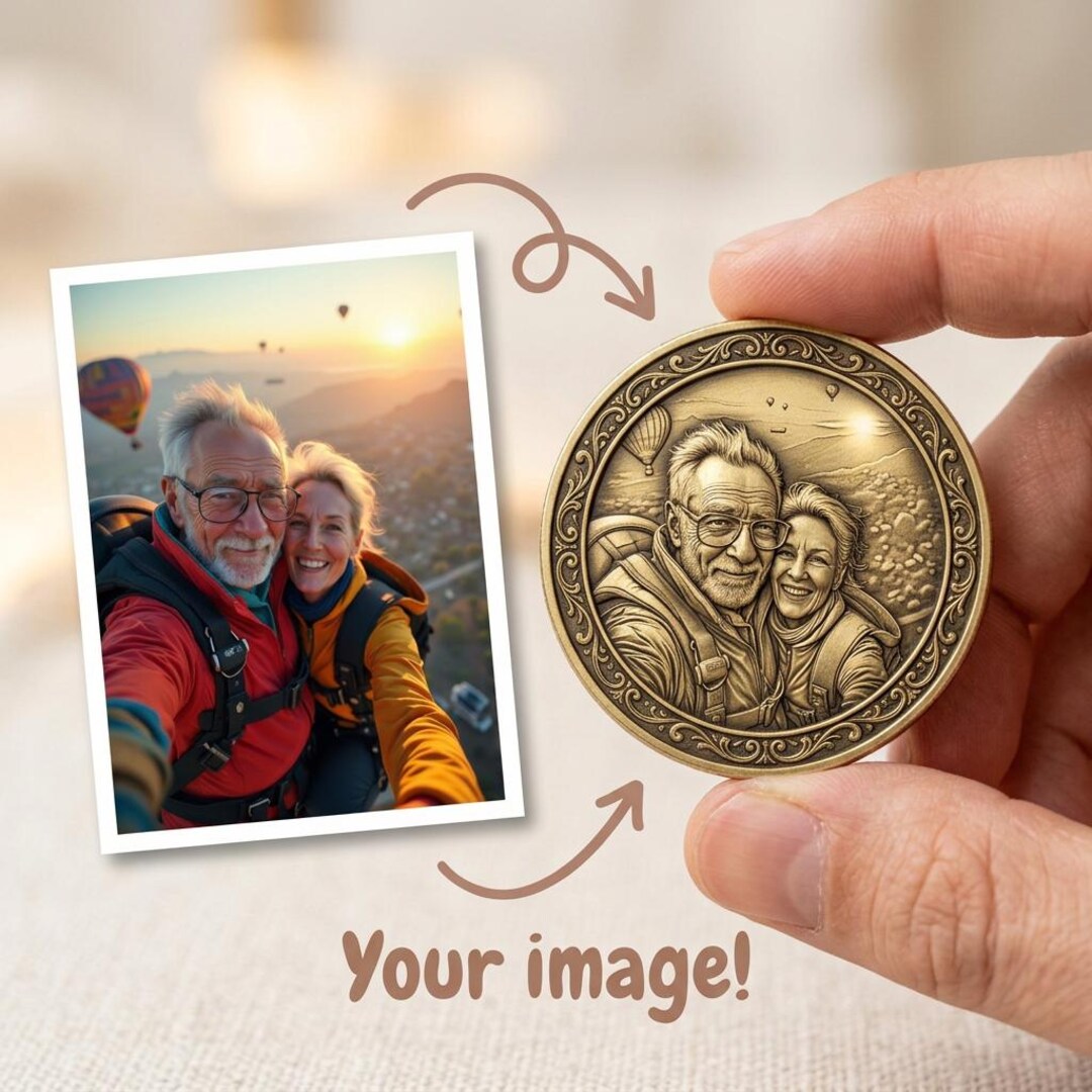 Custom Engraved Coin Vintage Brass Portrait Keepsake Token Personalized ...