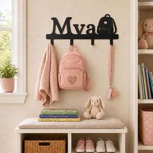 Gancho de pared infantil, perchero personalizado con nombre, organizador de mochilas de metal, perchero de entrada, regalo escolar