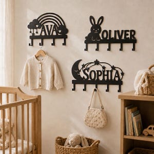 Ganchos de pared personalizados para niños, perchero de metal con nombre personalizado, decoración para guardería, regalo organizador para dormitorio