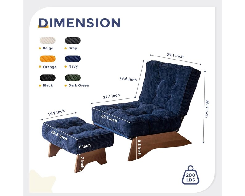 Tufted Corduroy Lounge Chair with Ottoman, Adjustable Recliner image 18