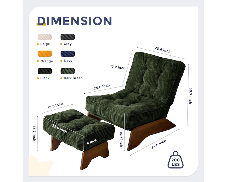 Tufted Corduroy Lounge Chair with Ottoman, Adjustable Recliner image 19
