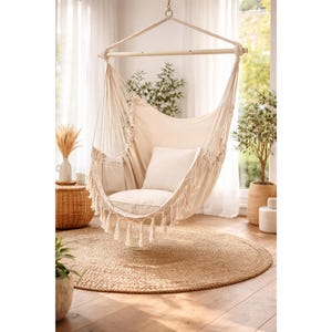 Macrame Hammock Swing Chair – Indoor Outdoor Lounge with Pocket