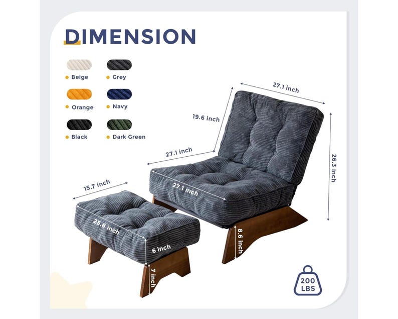 Tufted Corduroy Lounge Chair with Ottoman, Adjustable Recliner image 17