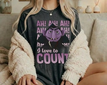 Sesame Street Count Von Count I Love to Count Black Adult Shirt