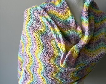 Pastel Shawl: Rainbow Scarf, Extra Long Wrap Handmade Acrylic Winter Accessory, Fall Outerwear