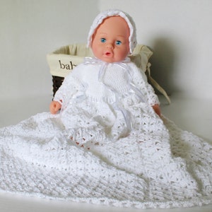White Christening Dress and Bonnet, baby christening outfit, baptism dress, Newborn to 3 Months