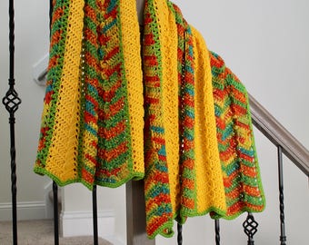 Bright Fiesta Yellow Ripple Panel Blanket, Southwest Yellow and Meadow Multi Throw
