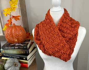 Handmade Crochet Pumpkin Cowl: Chunky Acrylic Infinity Scarf