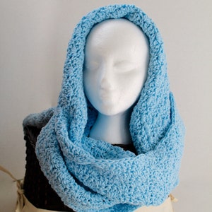 Light Blue Hooded Scar - Hat and Scarf - Women Crochet Hooded Scarf - Light Blue Hoodie - Snoodie - Teen Hooded Scarf