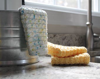 Knit Wash Cloths Set: USA Cotton Waffle Stitch Dish Rags