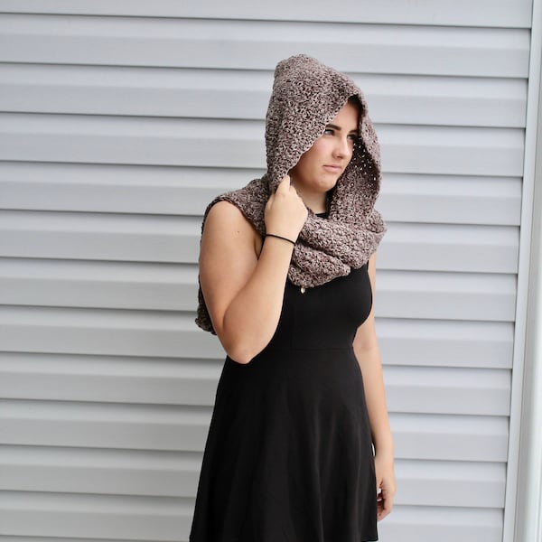 Women's Hooded Scarf, Brown Tweed Hat and Scarf, Outerwear Accessory, Teen Snood